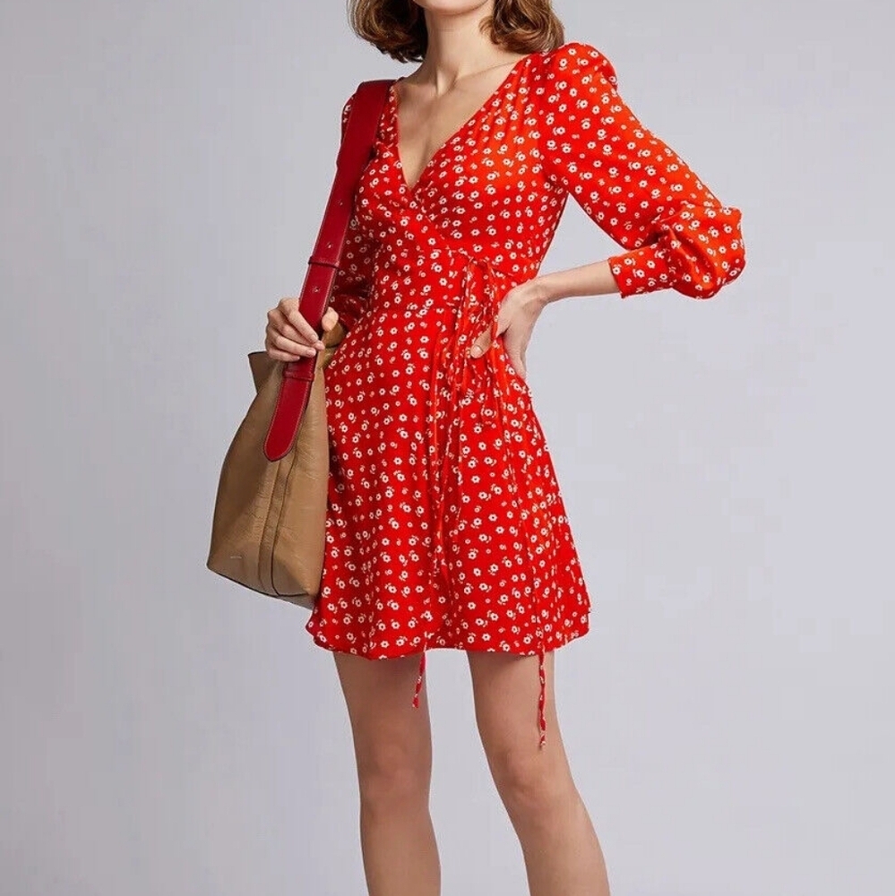 Alexa Chung Double Wrap red floral summer dress (Retails $445)